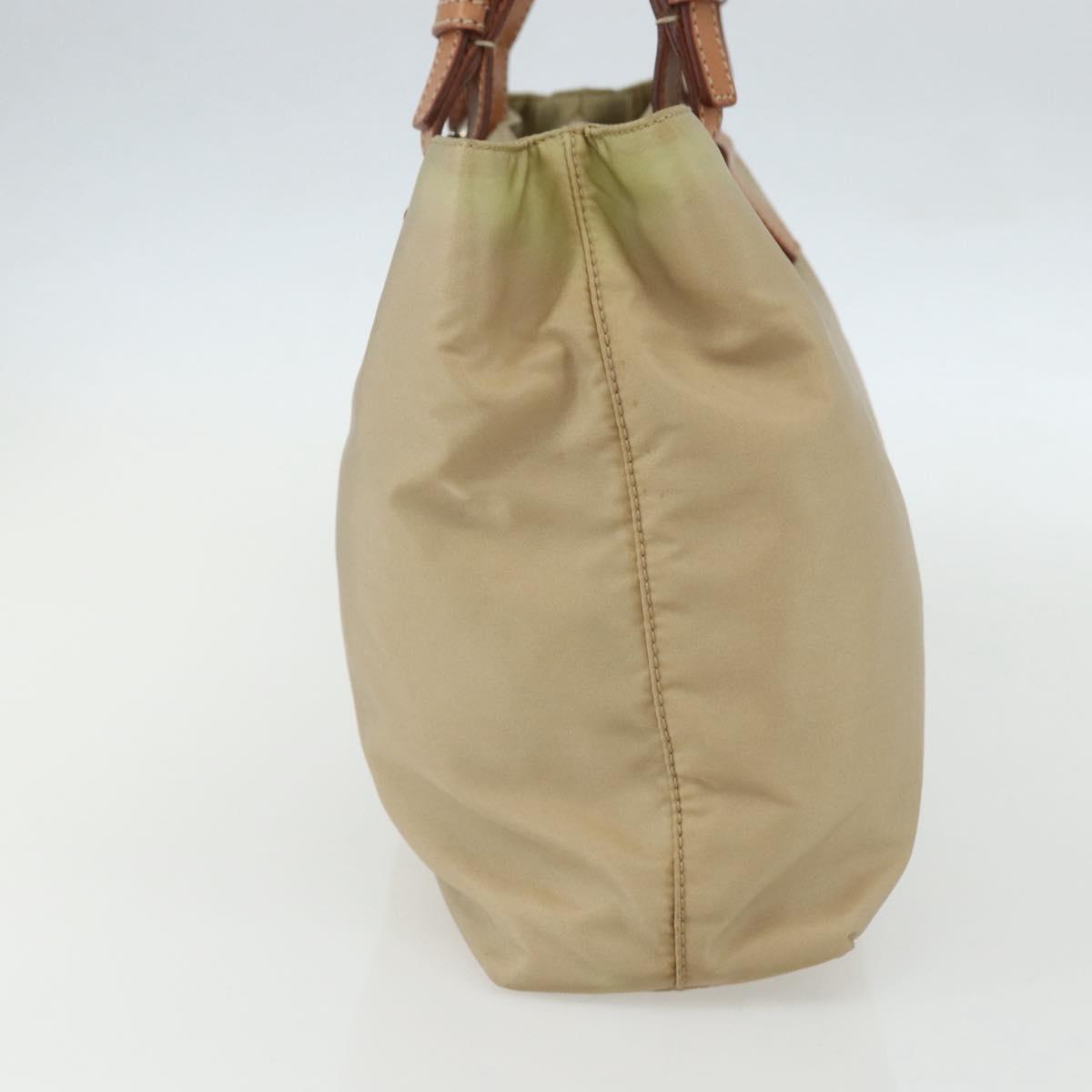 PRADA Hand Bag Nylon Beige Silver Auth 151559