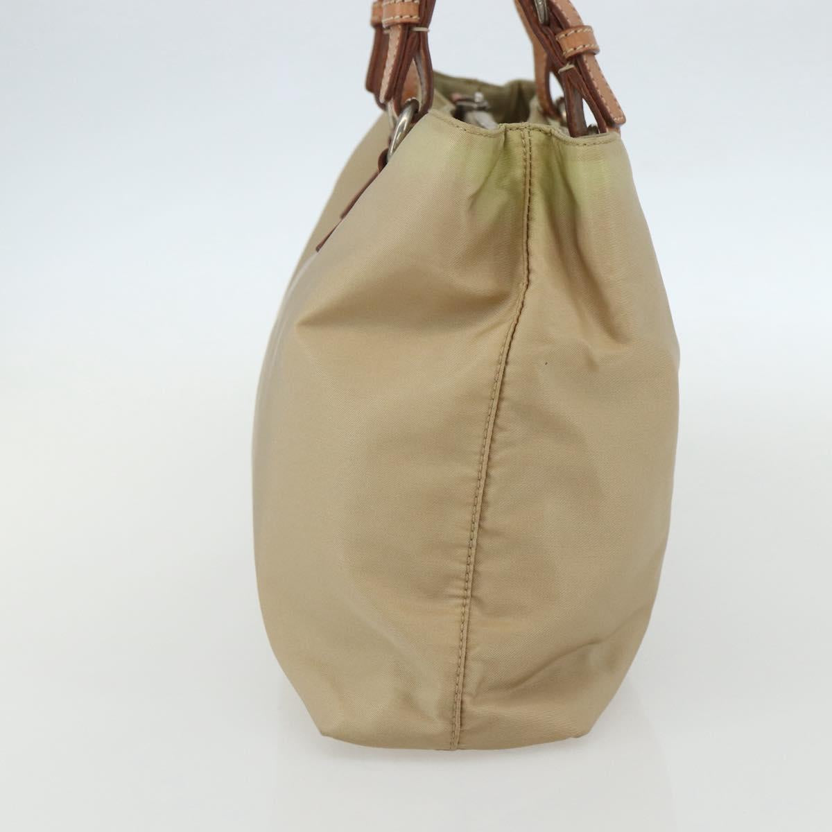 PRADA Hand Bag Nylon Beige Silver Auth 151559