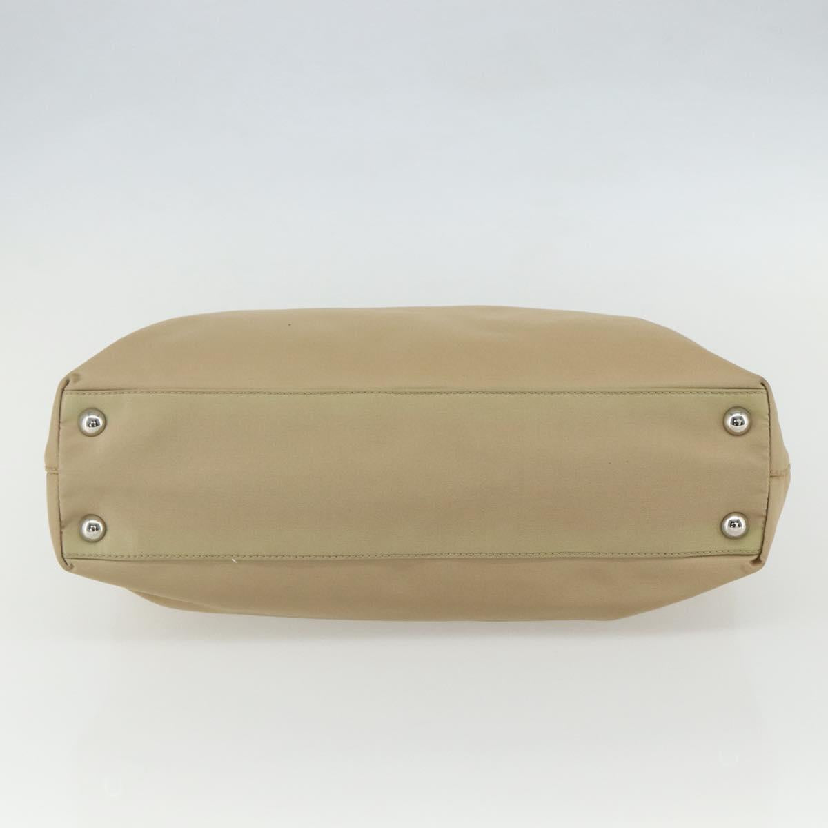 PRADA Hand Bag Nylon Beige Silver Auth 151559