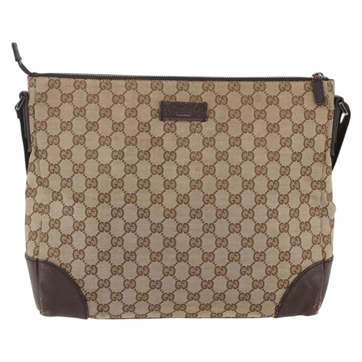 GUCCI GG Canvas Shoulder Bag Beige Silver 110054 Auth 151560