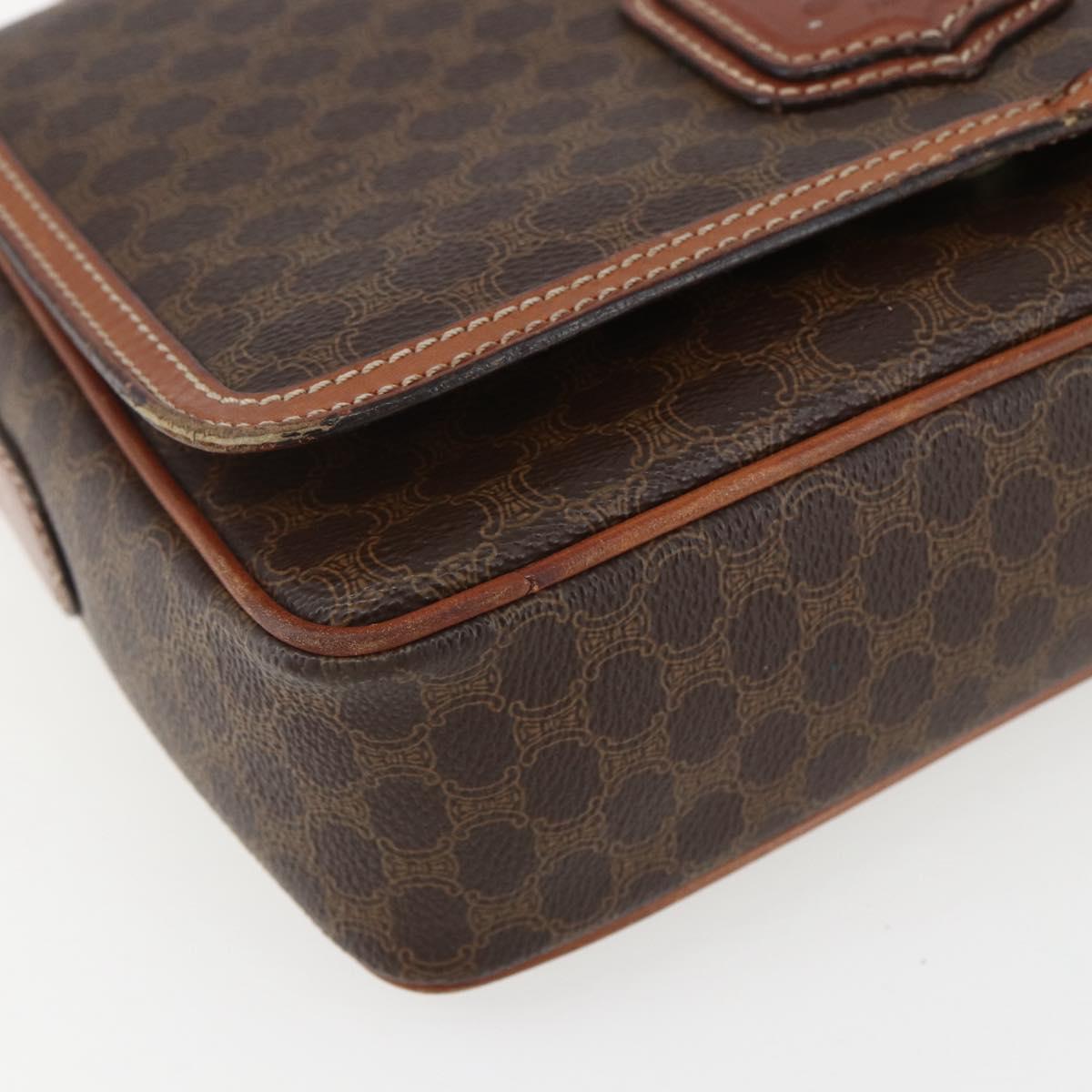 CELINE Macadam Canvas Shoulder Bag PVC Leather Brown Gold Auth 151561