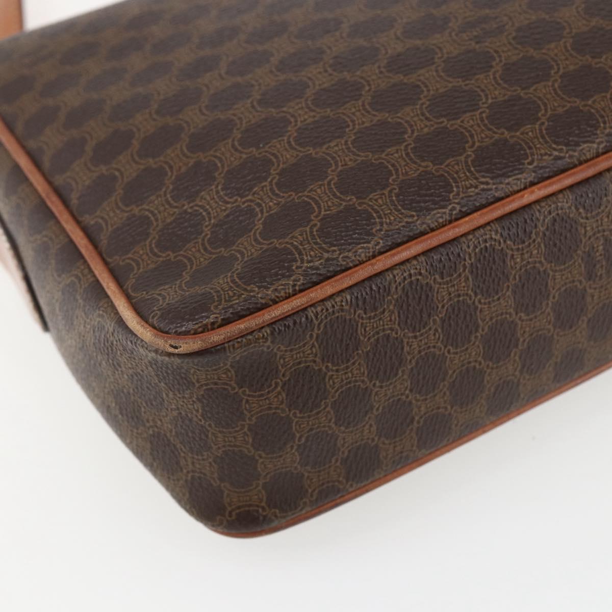 CELINE Macadam Canvas Shoulder Bag PVC Leather Brown Gold Auth 151561