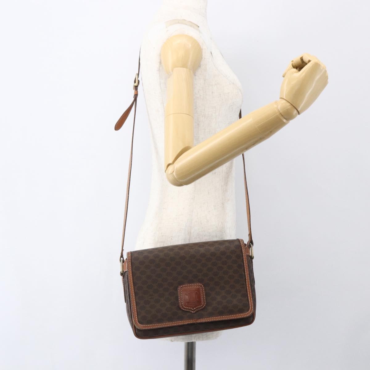 CELINE Macadam Canvas Shoulder Bag PVC Leather Brown Gold Auth 151561