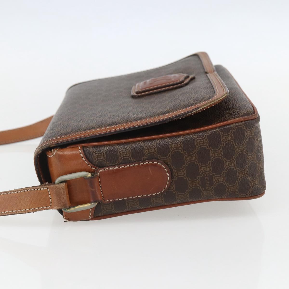 CELINE Macadam Canvas Shoulder Bag PVC Leather Brown Gold Auth 151561