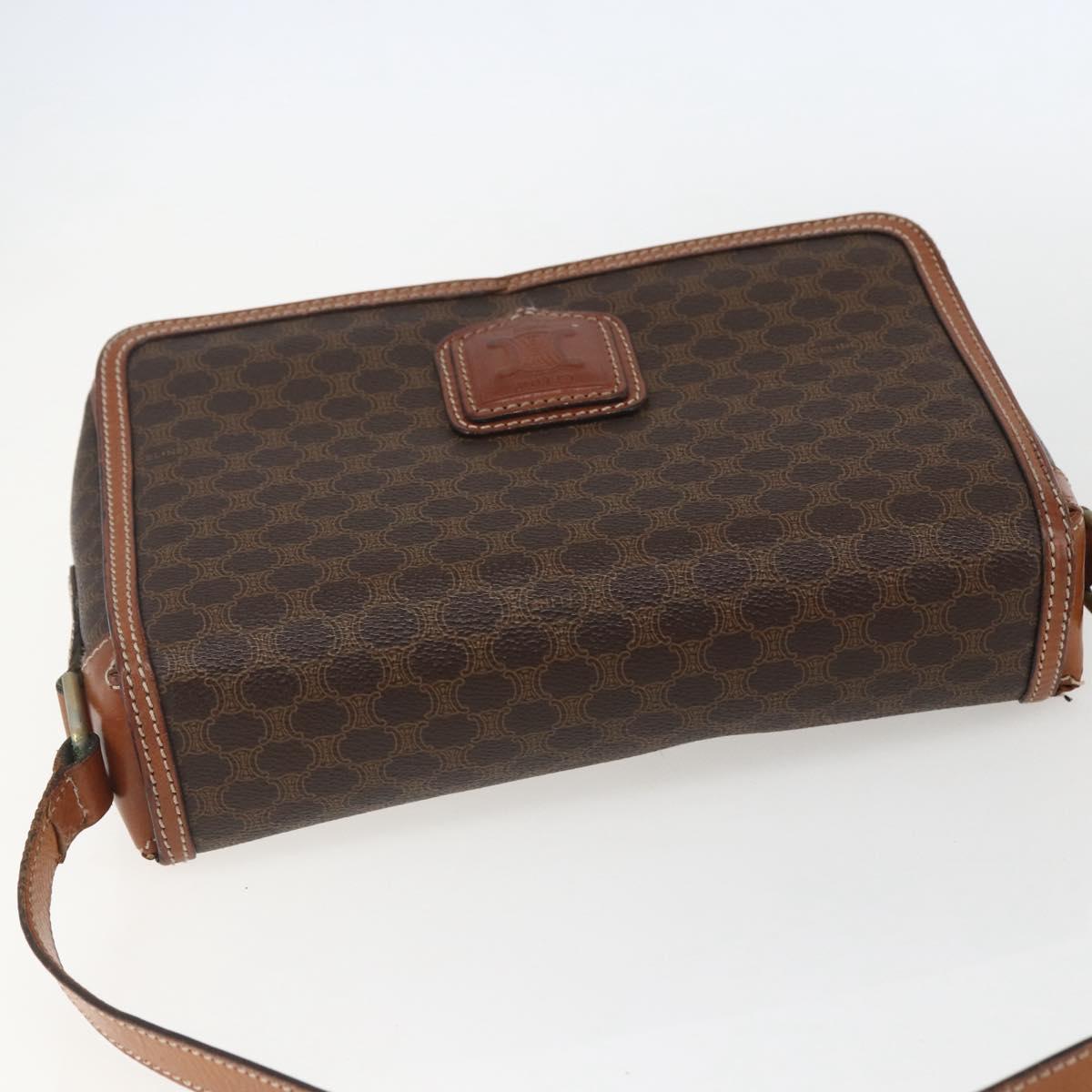 CELINE Macadam Canvas Shoulder Bag PVC Leather Brown Gold Auth 151561