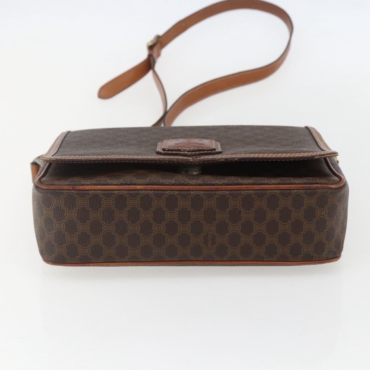 CELINE Macadam Canvas Shoulder Bag PVC Leather Brown Gold Auth 151561