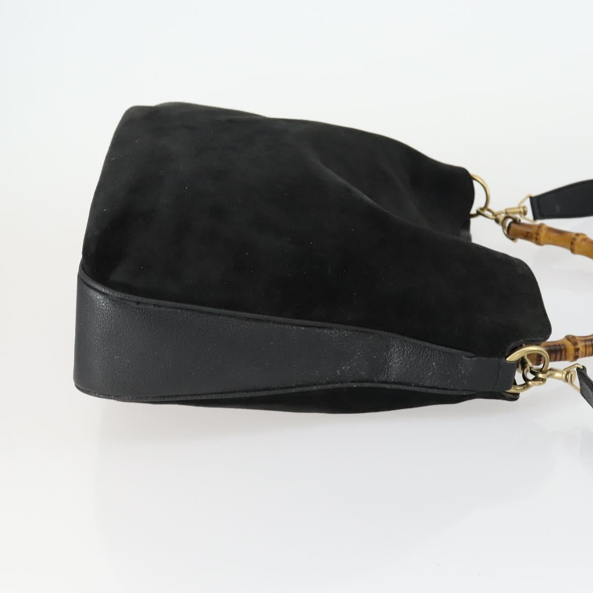 GUCCI Bamboo Shoulder Bag Suede 2way Black Gold 001 2113 1577 Auth 151562