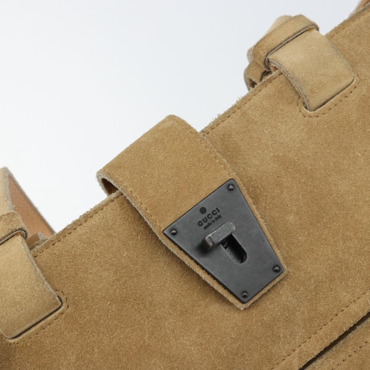 GUCCI Hand Bag Suede Beige Auth 151564