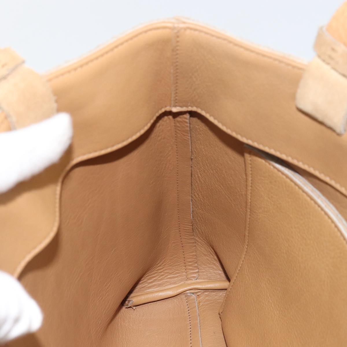 GUCCI Hand Bag Suede Beige Auth 151564