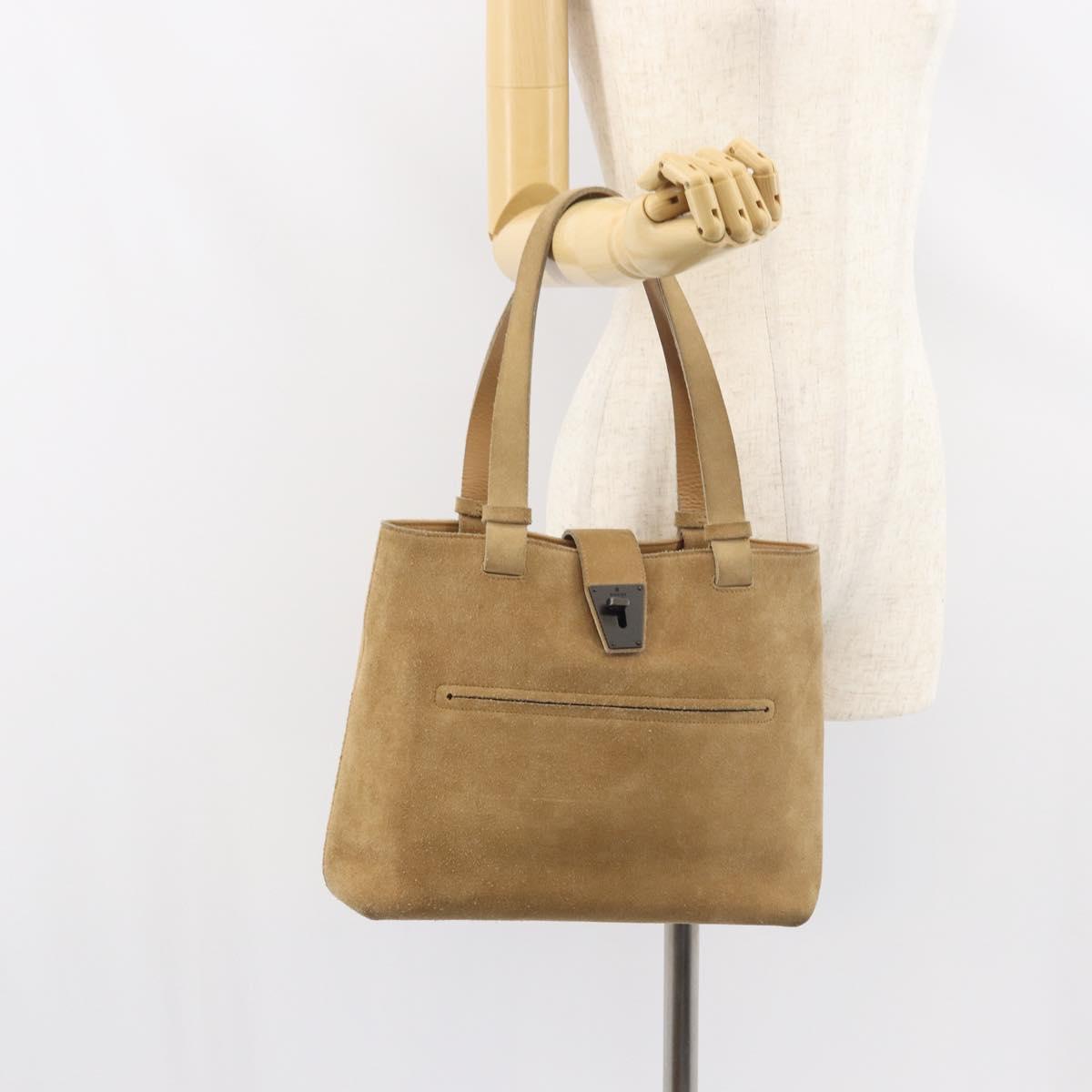 GUCCI Hand Bag Suede Beige Auth 151564