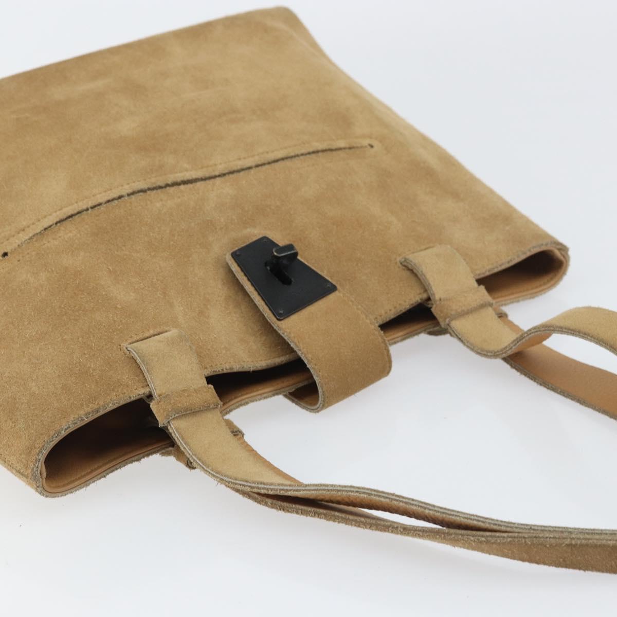 GUCCI Hand Bag Suede Beige Auth 151564