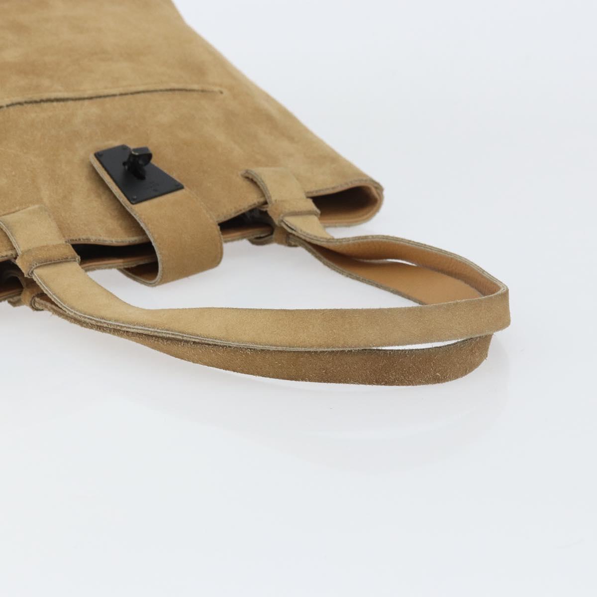 GUCCI Hand Bag Suede Beige Auth 151564