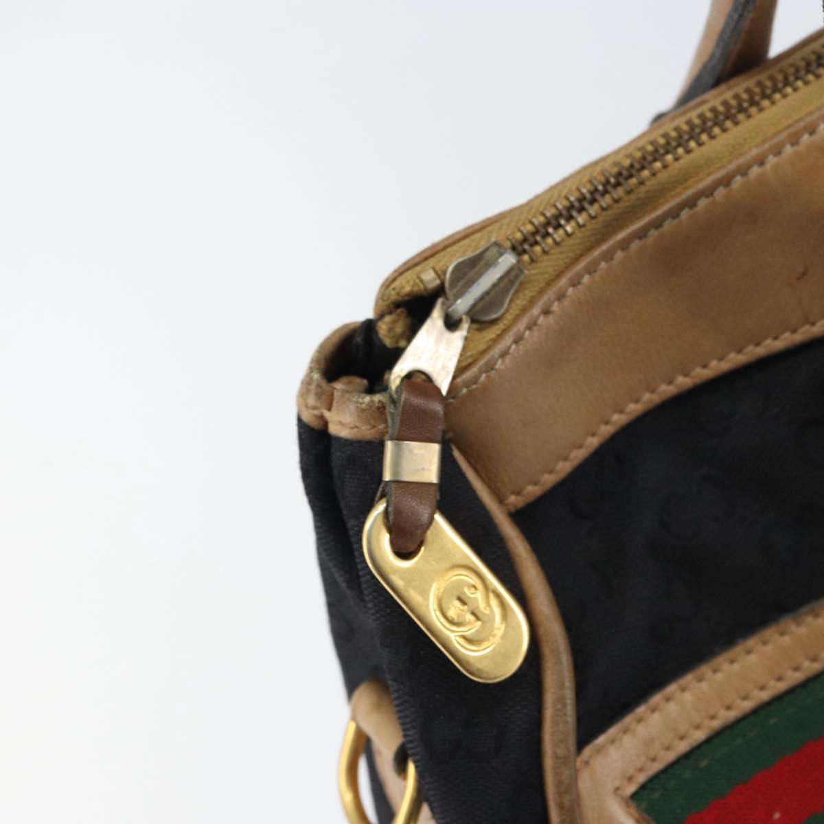 GUCCI GG Canvas Web Sherry Line Boston Bag Black Gold Auth 151566