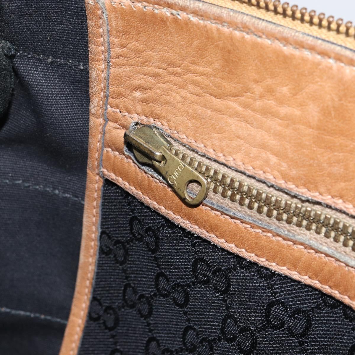 GUCCI GG Canvas Web Sherry Line Boston Bag Black Gold Auth 151566