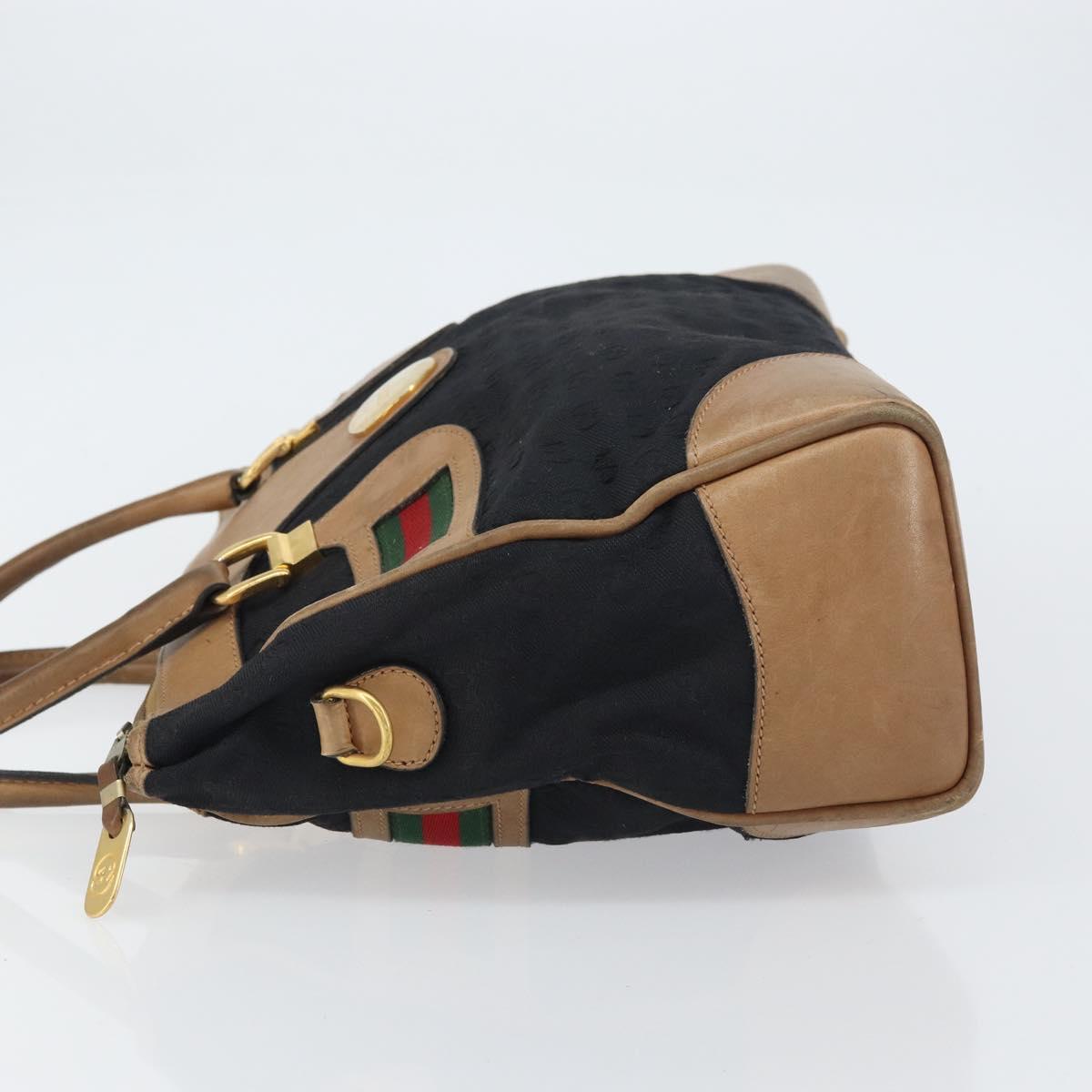GUCCI GG Canvas Web Sherry Line Boston Bag Black Gold Auth 151566