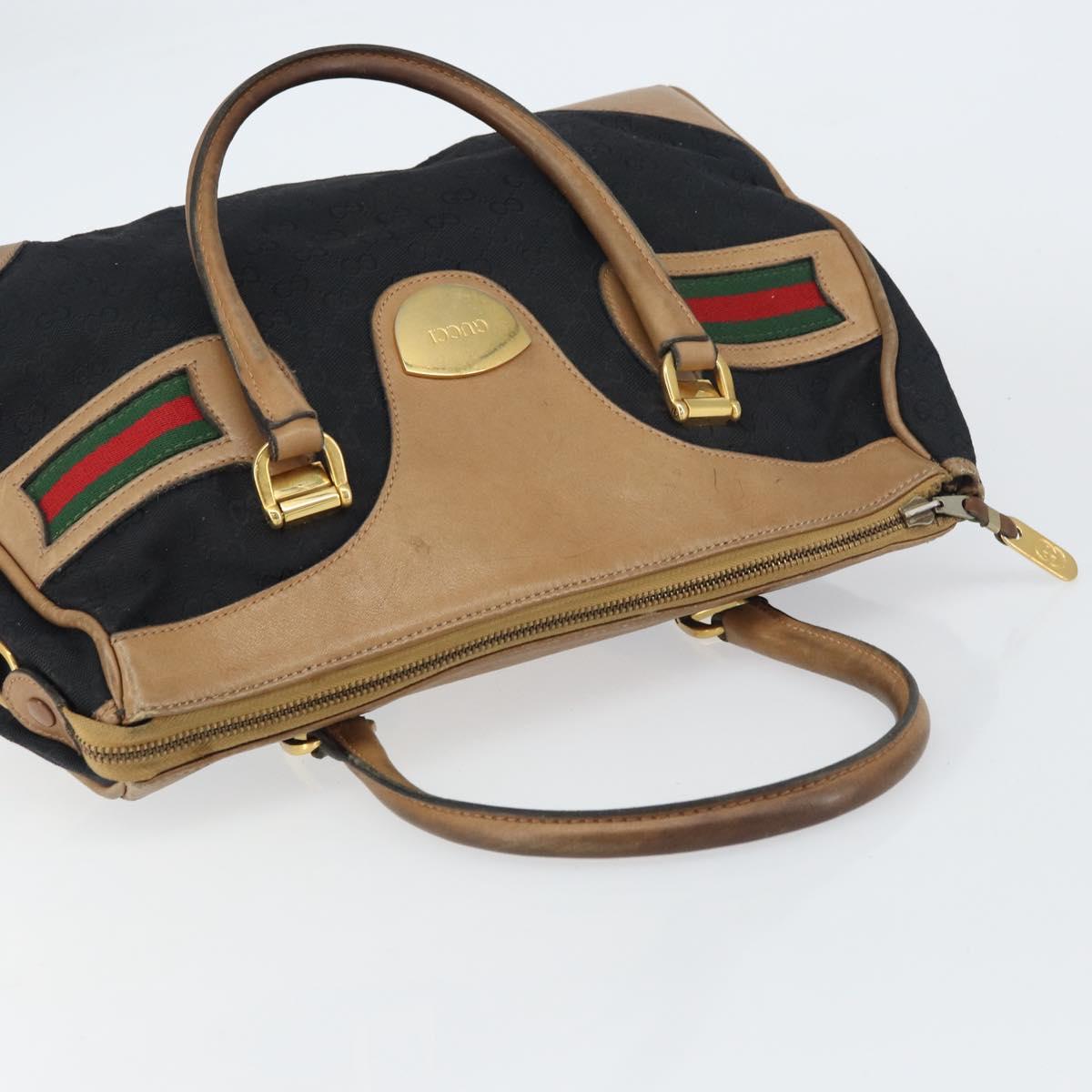 GUCCI GG Canvas Web Sherry Line Boston Bag Black Gold Auth 151566