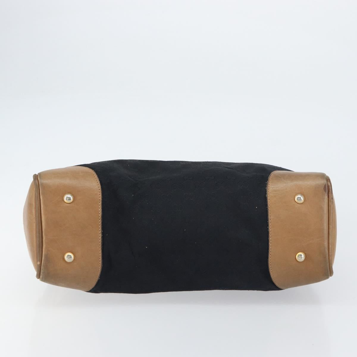 GUCCI GG Canvas Web Sherry Line Boston Bag Black Gold Auth 151566