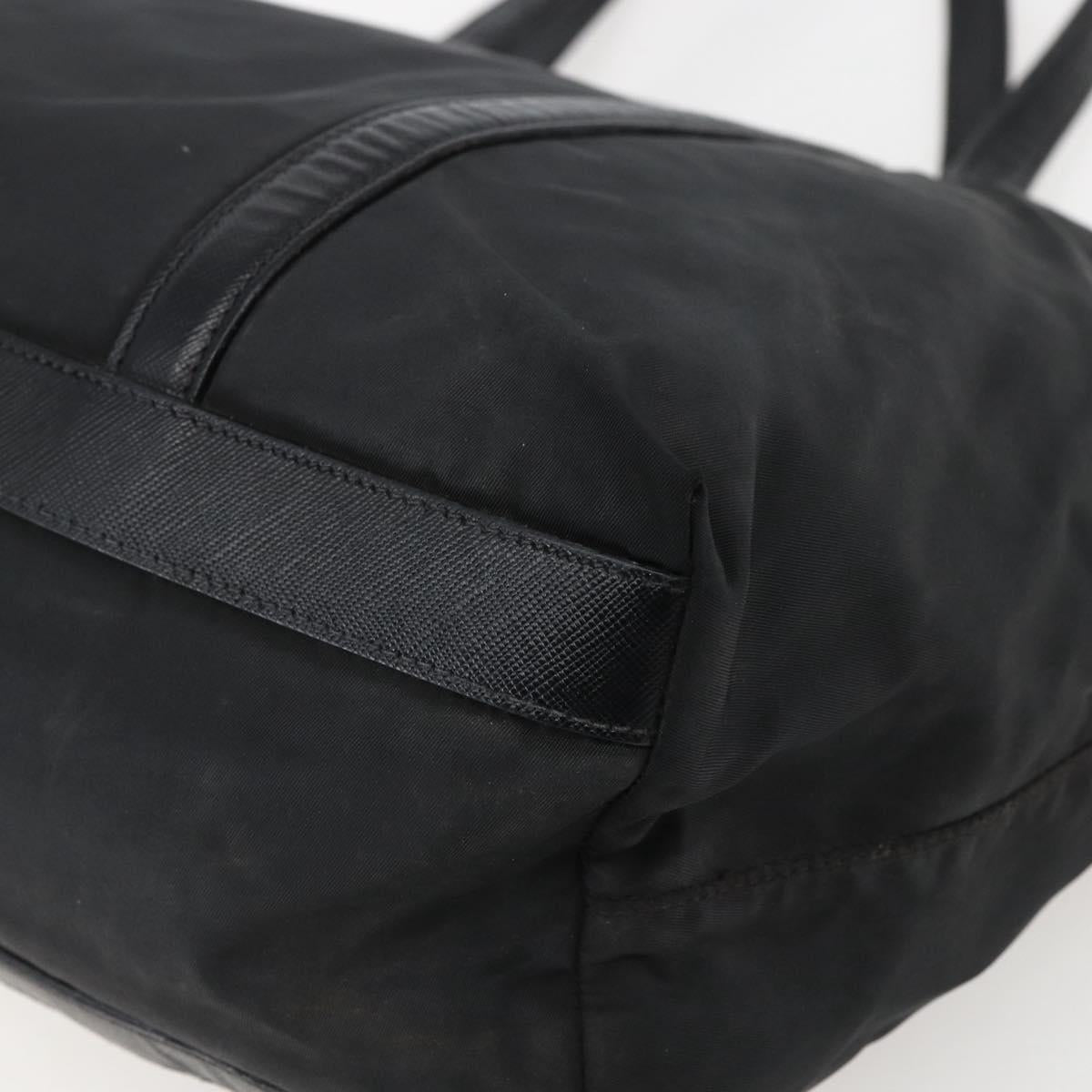PRADA Tote Bag Nylon Black Silver Auth 151567