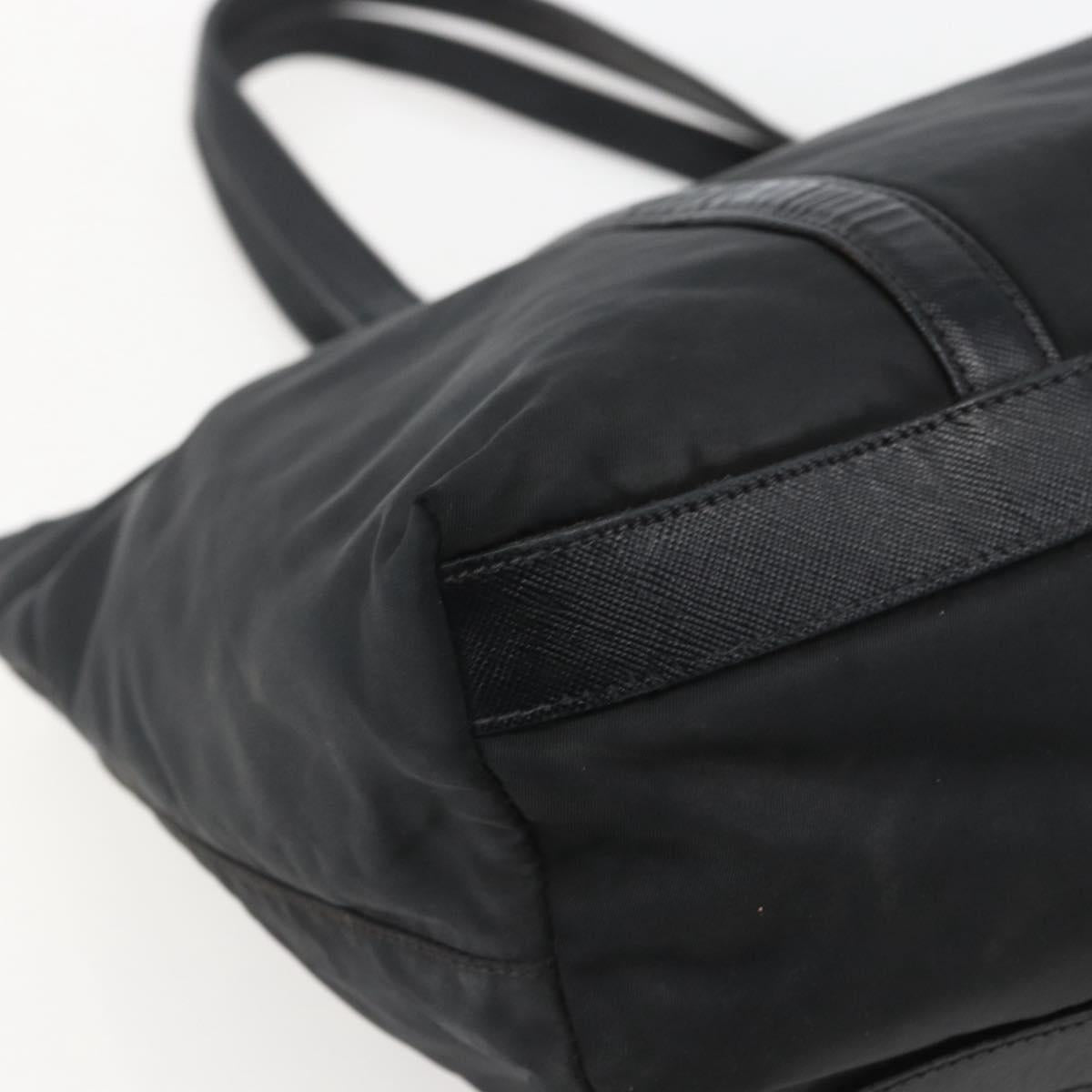 PRADA Tote Bag Nylon Black Silver Auth 151567