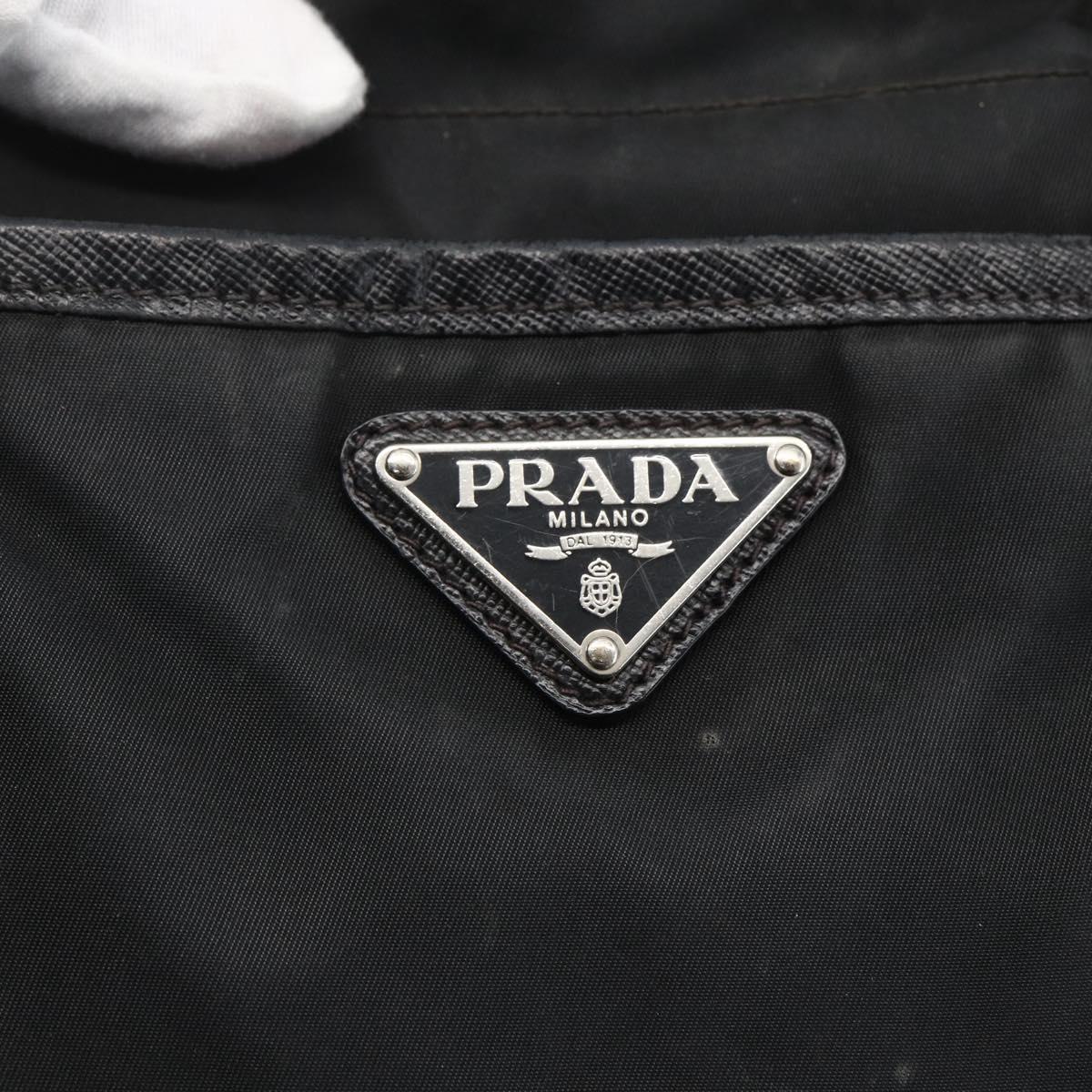 PRADA Tote Bag Nylon Black Silver Auth 151567