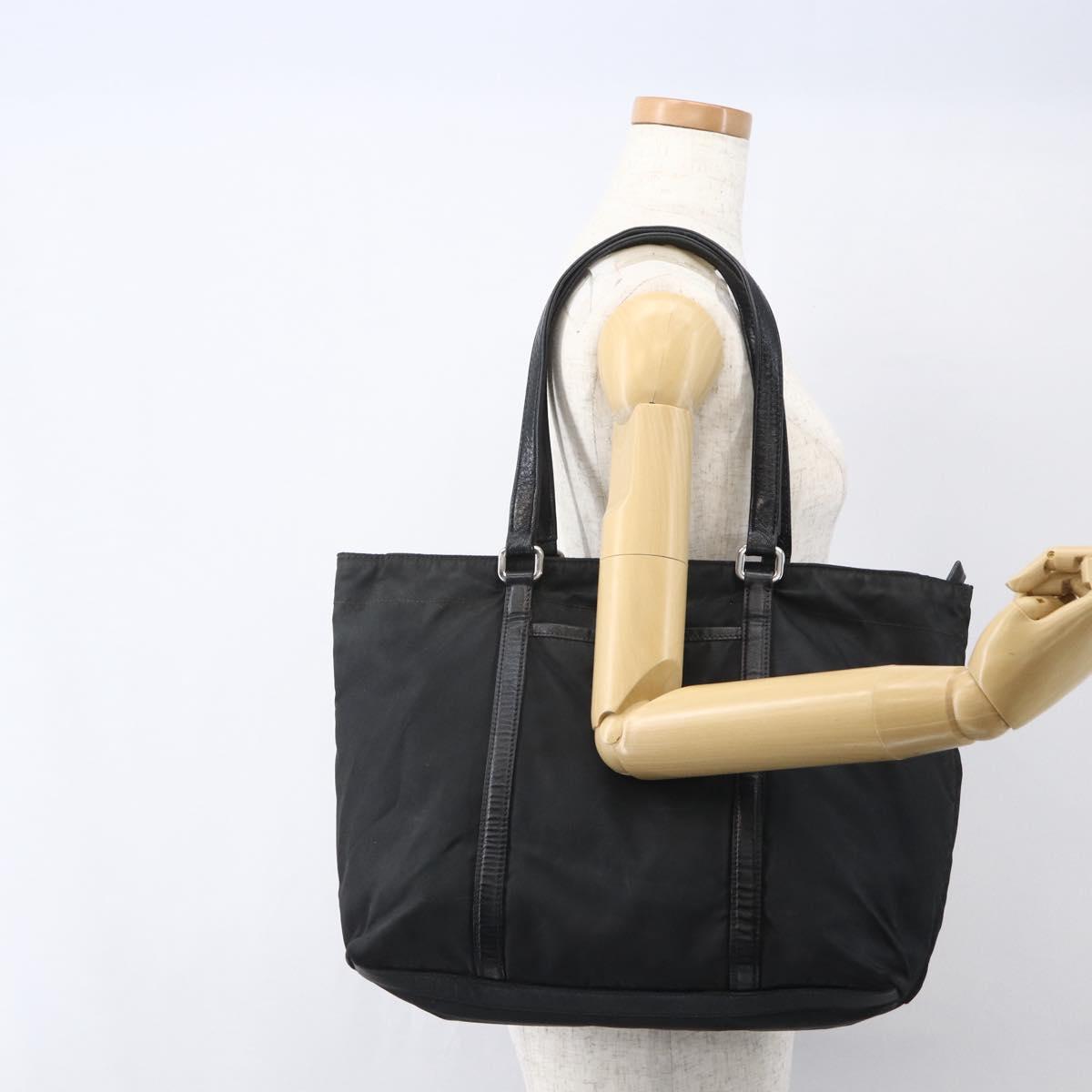 PRADA Tote Bag Nylon Black Silver Auth 151567