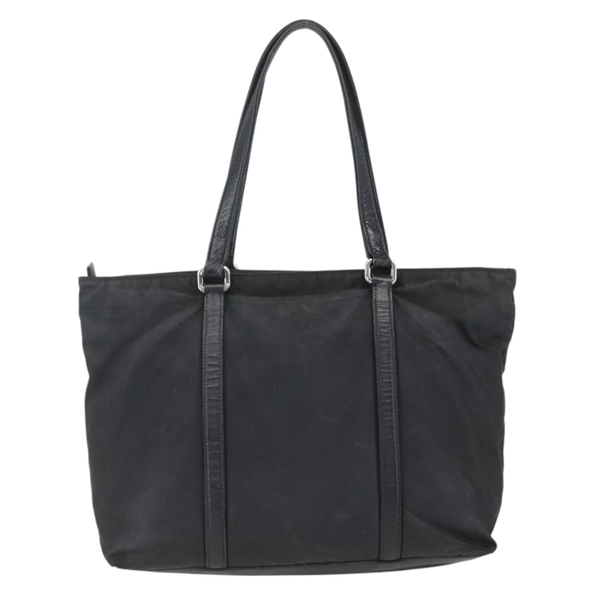 PRADA Tote Bag Nylon Black Silver Auth 151567