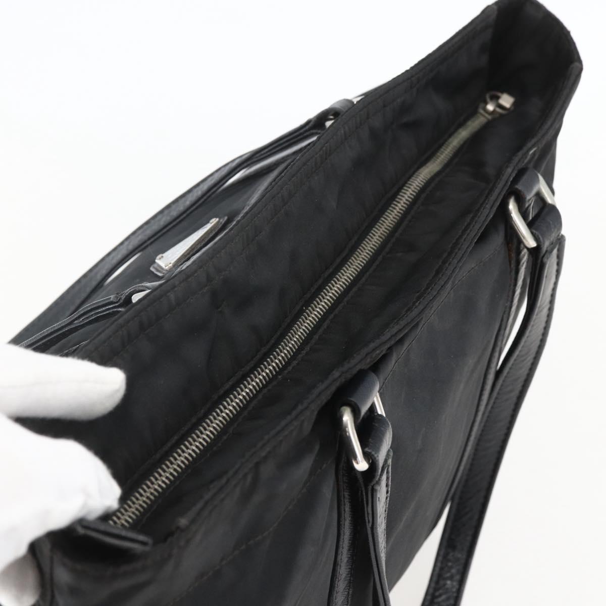 PRADA Tote Bag Nylon Black Silver Auth 151567