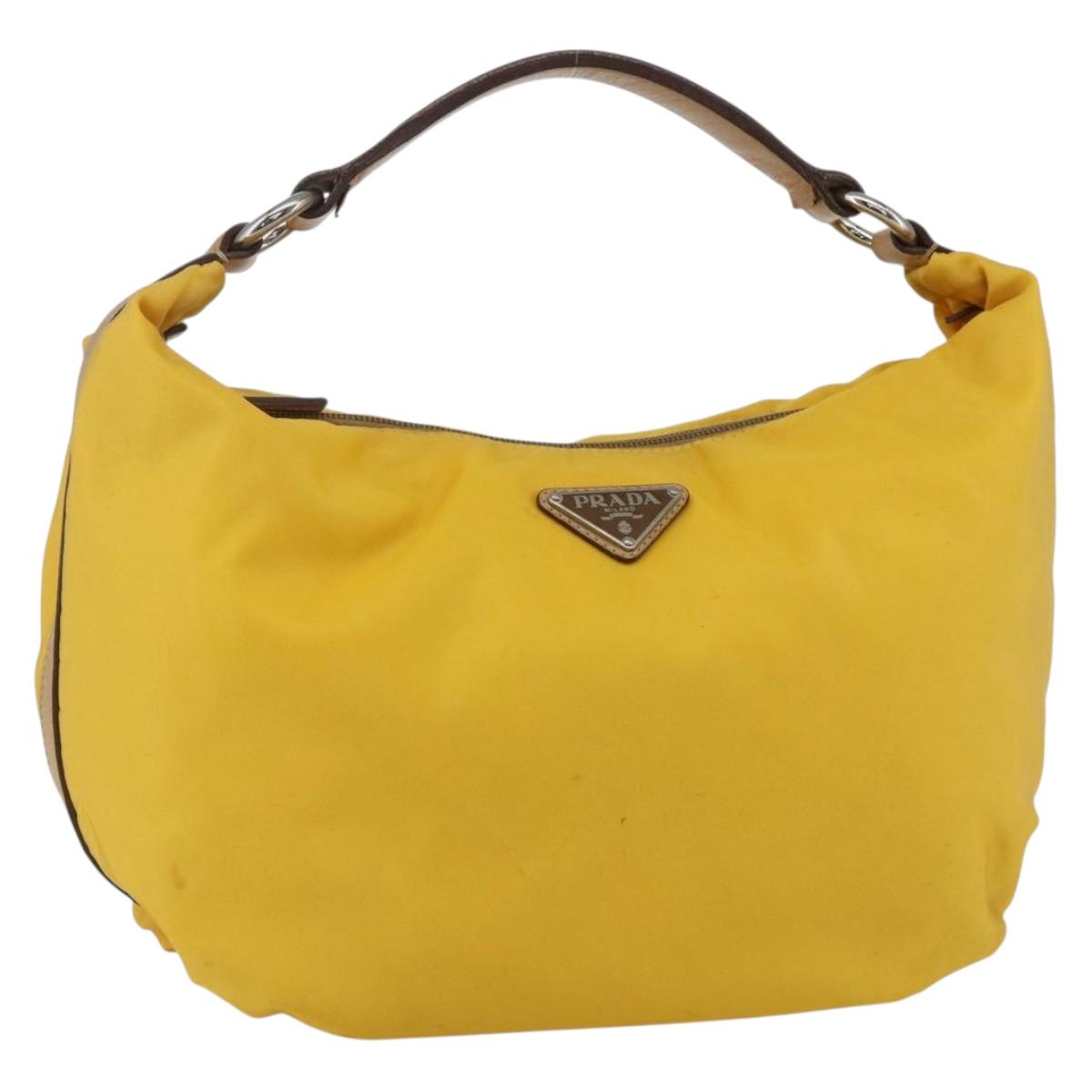 PRADA Shoulder Bag Nylon Yellow Silver Auth 151569