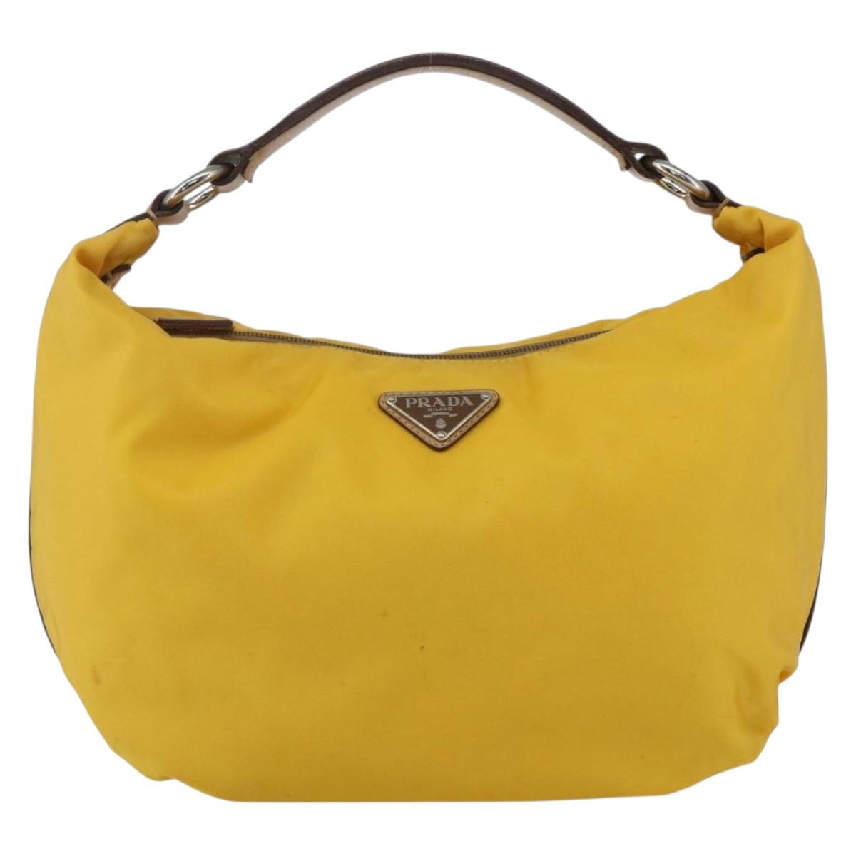 PRADA Shoulder Bag Nylon Yellow Silver Auth 151569