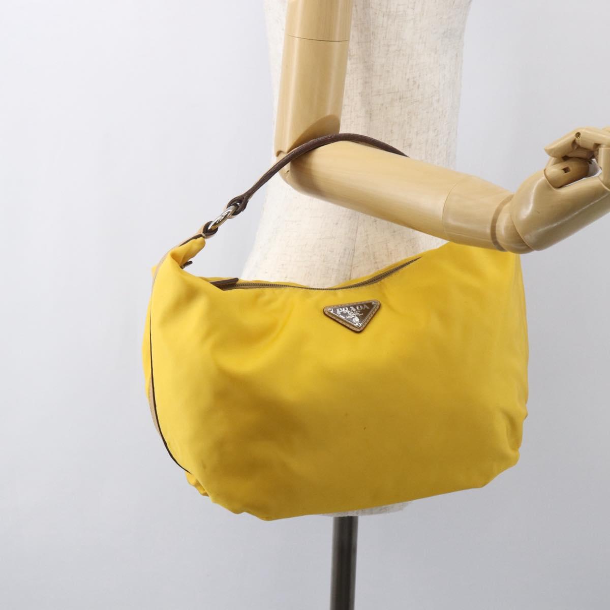 PRADA Shoulder Bag Nylon Yellow Silver Auth 151569