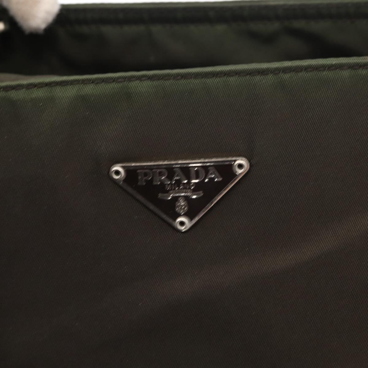 PRADA Hand Bag Nylon Khaki Silver Auth 151570