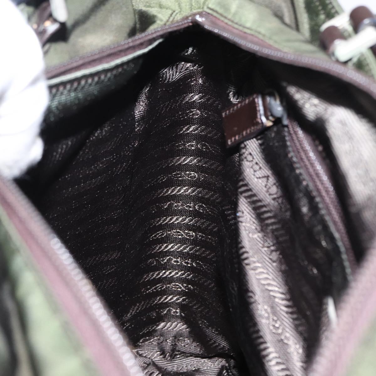 PRADA Hand Bag Nylon Khaki Silver Auth 151570