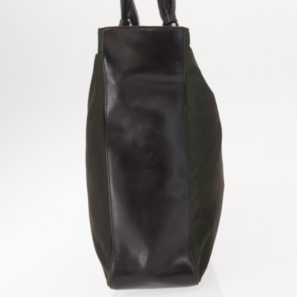 PRADA Hand Bag Nylon Khaki Silver Auth 151570