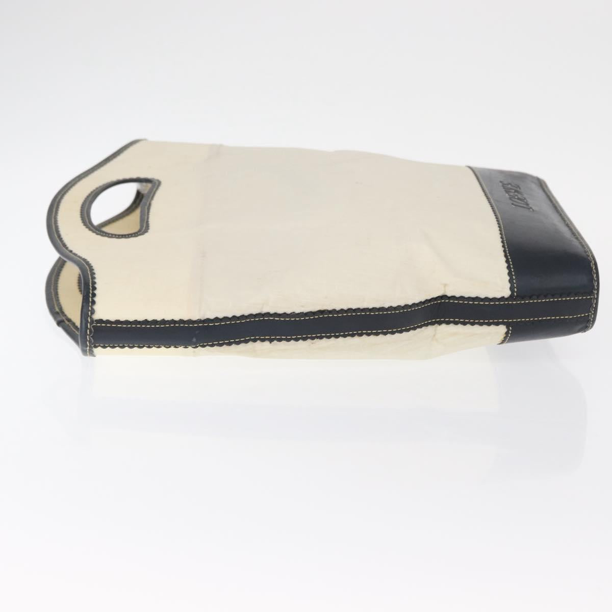 LOEWE Hand Bag Canvas White Gold Auth 151572