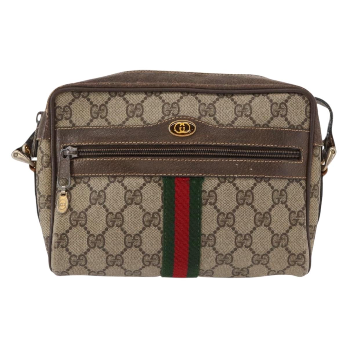 GUCCI GG Supreme Web Sherry Line Bag PVC Beige Gold 32 02 004 Auth 151575