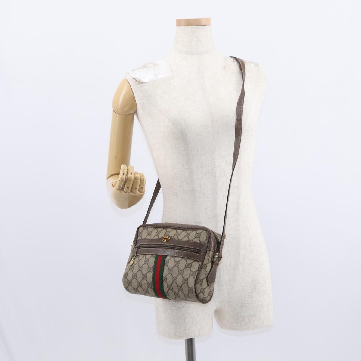 GUCCI GG Supreme Web Sherry Line Bag PVC Beige Gold 32 02 004 Auth 151575