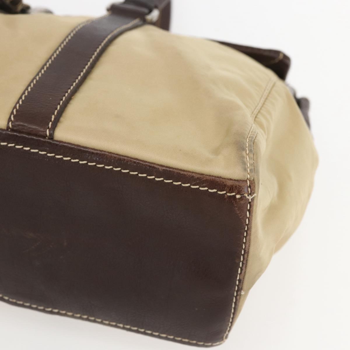 PRADA Hand Bag Nylon Beige Silver Auth 151576