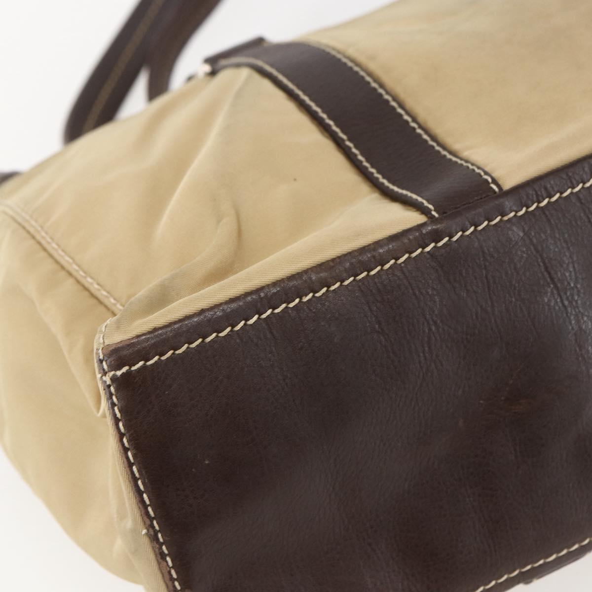 PRADA Hand Bag Nylon Beige Silver Auth 151576