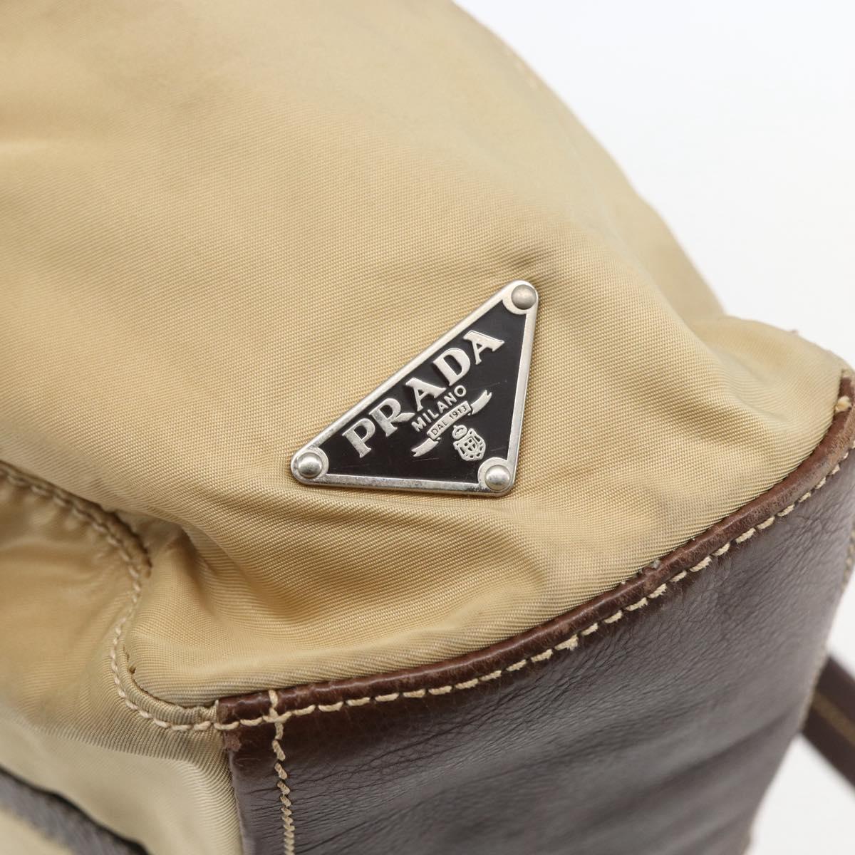 PRADA Hand Bag Nylon Beige Silver Auth 151576