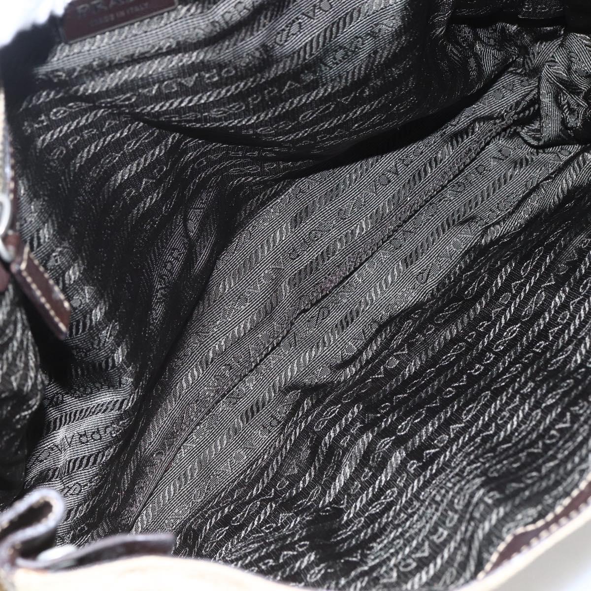 PRADA Hand Bag Nylon Beige Silver Auth 151576