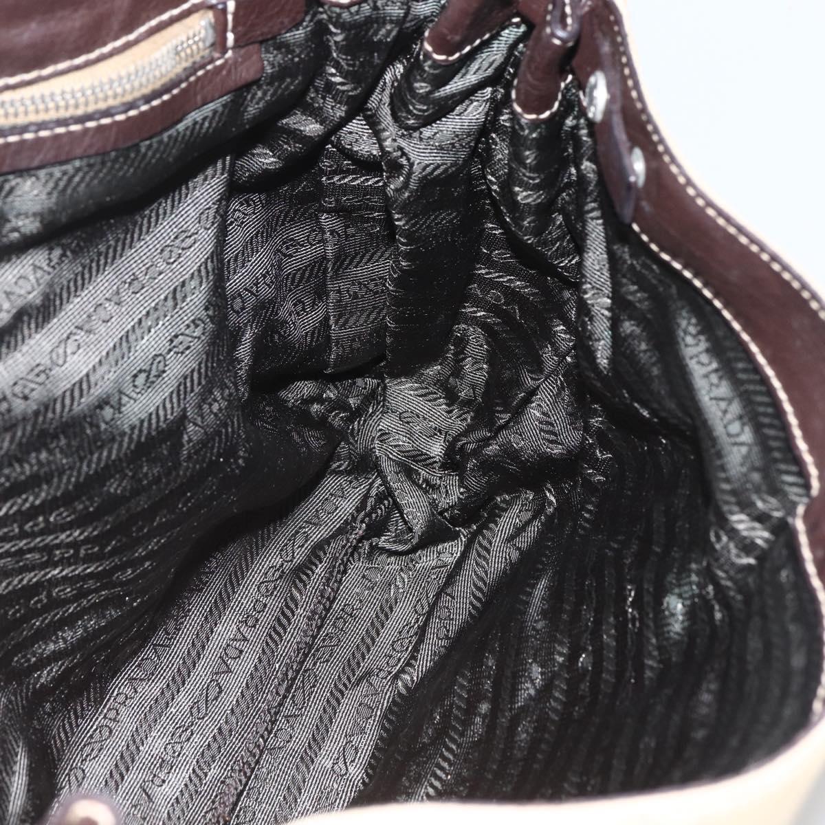 PRADA Hand Bag Nylon Beige Silver Auth 151576