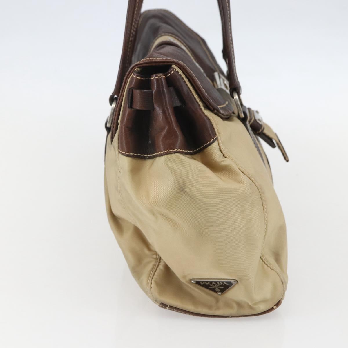 PRADA Hand Bag Nylon Beige Silver Auth 151576