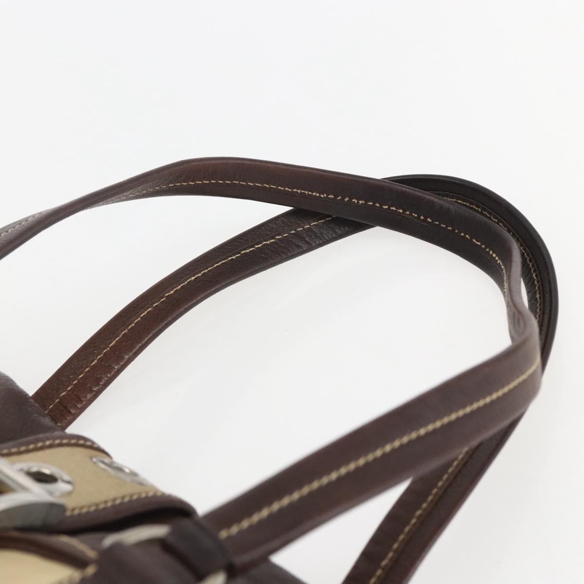 PRADA Hand Bag Nylon Beige Silver Auth 151576