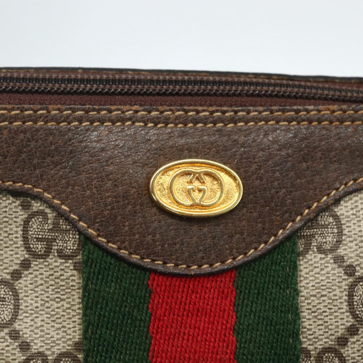 GUCCI GG Supreme Web Sherry Line Bag PVC Beige Gold 378 002 3839 Auth 151577