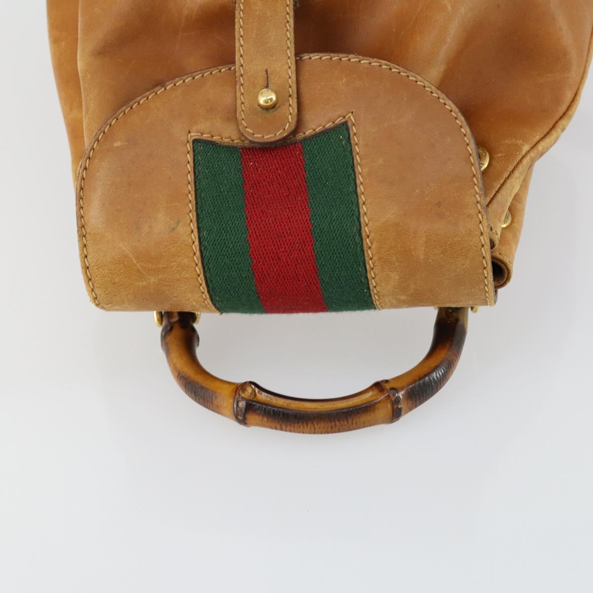 GUCCI Bamboo Web Sherry Line Backpack Leather Brown Red Auth 151581