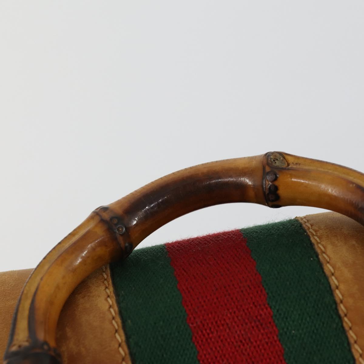 GUCCI Bamboo Web Sherry Line Backpack Leather Brown Red Auth 151581