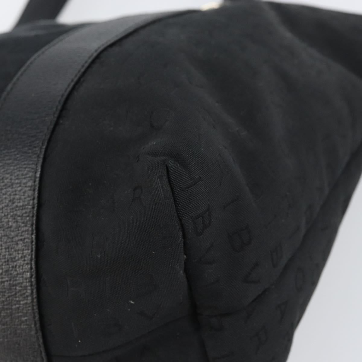 BVLGARI Logo Mania Tote Bag Canvas Black Silver Auth 151582