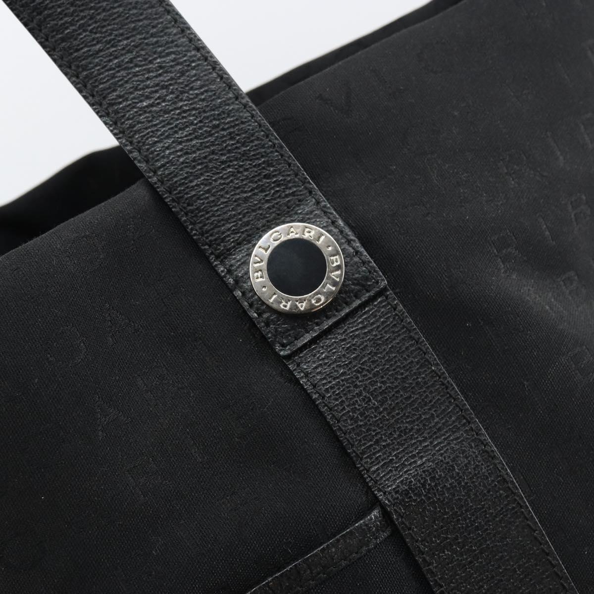 BVLGARI Logo Mania Tote Bag Canvas Black Silver Auth 151582