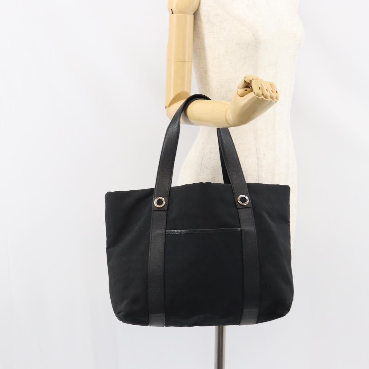BVLGARI Logo Mania Tote Bag Canvas Black Silver Auth 151582