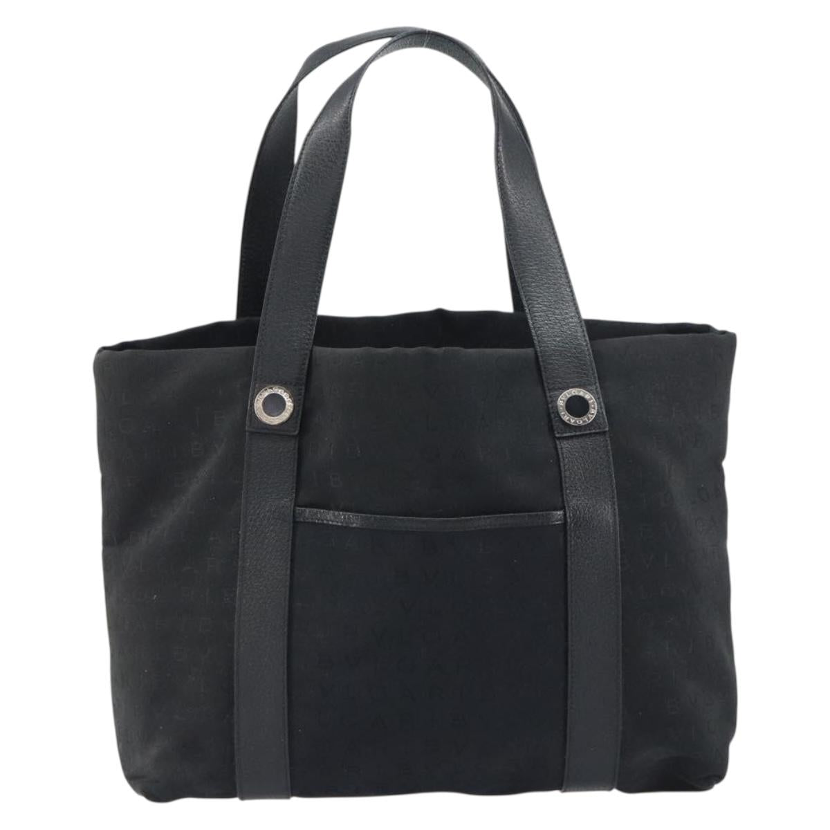 BVLGARI Logo Mania Tote Bag Canvas Black Silver Auth 151582